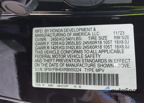 2024 Honda Passport Awd Trailsport from USA, damaged, VIN 5FNYF8H6XRB000224